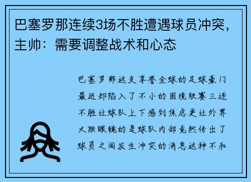 巴塞罗那连续3场不胜遭遇球员冲突，主帅：需要调整战术和心态
